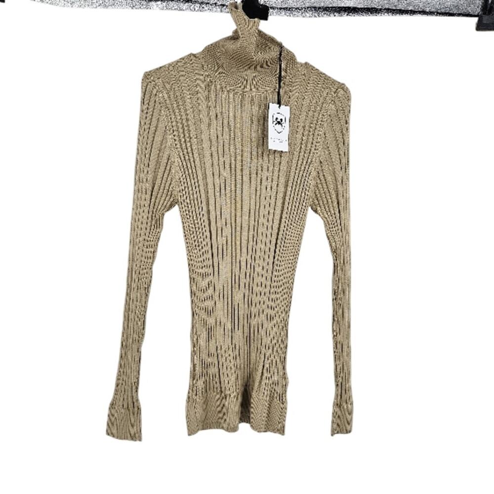 Ron Tomson Roll Neck Ribbed Men's Sweater Beige Stretch Pullover NWT Size L - Picture 2 of 10